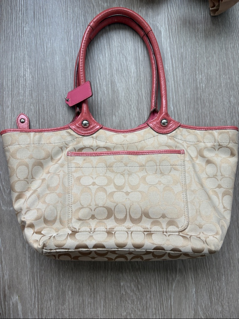 Coach Floral Applique Canvas Tote in Pink and Beige - Picture 2 of 6